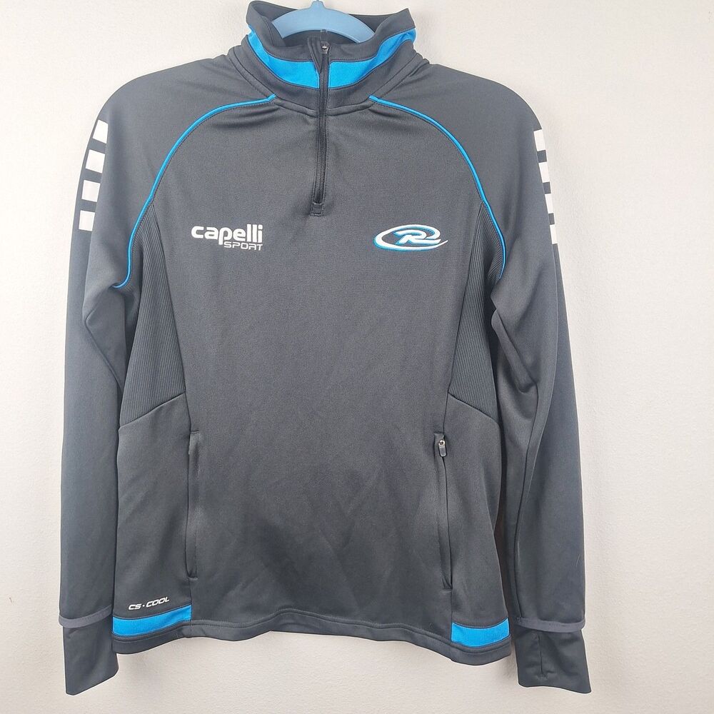 Capelli Sport Mens Medium Black Blue CS-Cool Quarter Zip Soccer Training Top